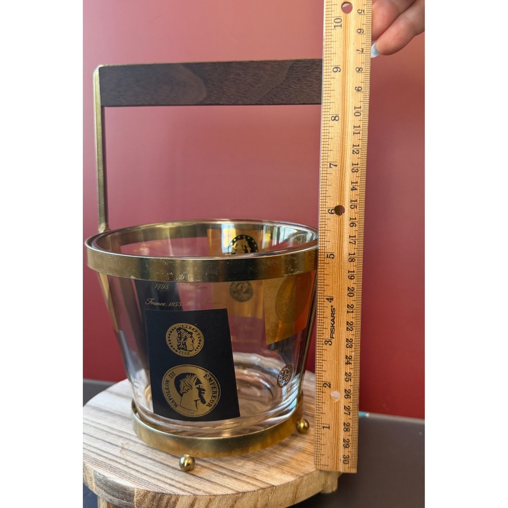 Cera Ambassador Gold Coin Ice Bucket and 4 Rocks Glasses MCM Barware Set - Picture 15 of 16